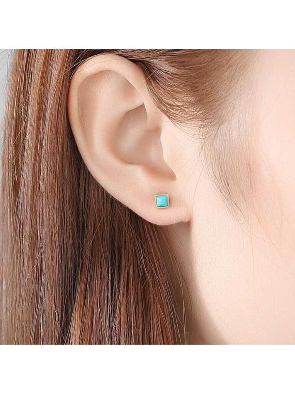 3mm Sterling Silver Square Opal Stud Earrings - Picture 3 of 6